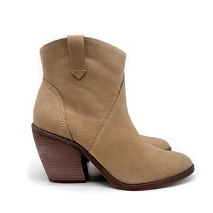 Lucky Brand Loxona Western Bootie Distressed Natural Tan Leather Boots Size 6.5